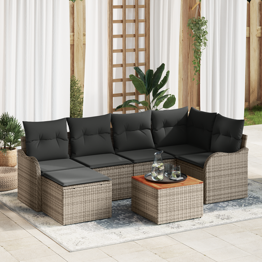 Set Divano da Giardino  7 Pezzi con Cuscini Rattan Sintetico Grigio Acacia