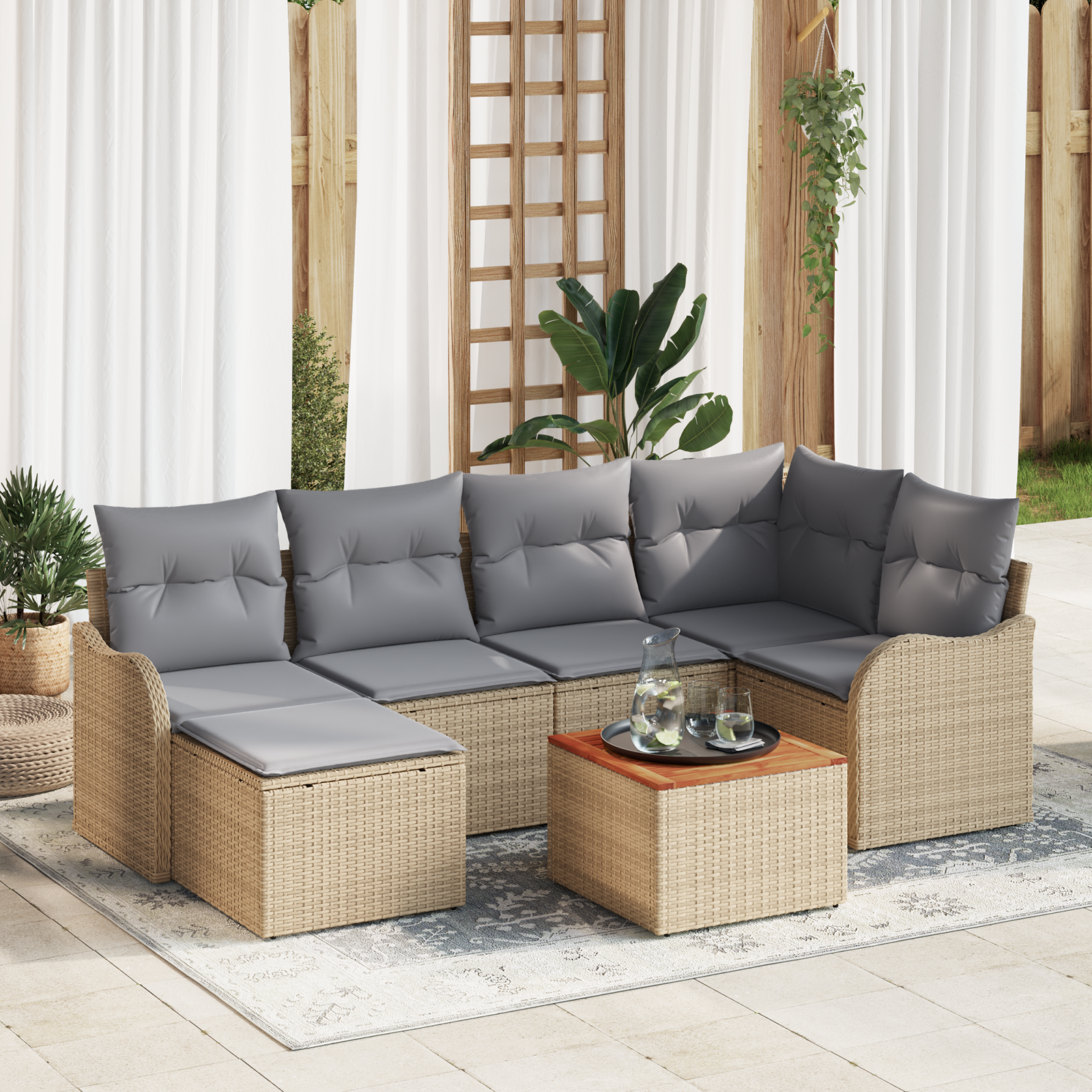 Set Divano da Giardino  con Cuscini Beige Polyrattan Acacia