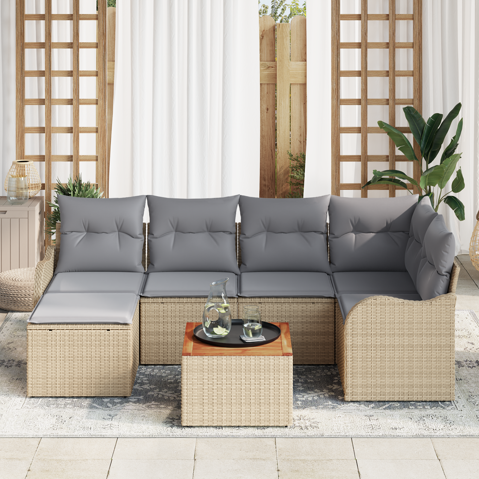 Set Divano da Giardino  con Cuscini Beige Polyrattan Acacia