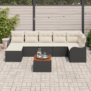 Set Divano da Giardino 8 Pezzi con Cuscini Nero Polyrattan Acacia