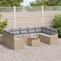 Set Divano da Giardino  10 Pezzi con Cuscini Beige Polyrattan Acacia