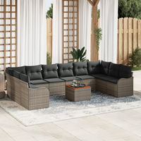 Set Divano da Giardino  11 Pezzi con Cuscini Grigio Polyrattan Acacia