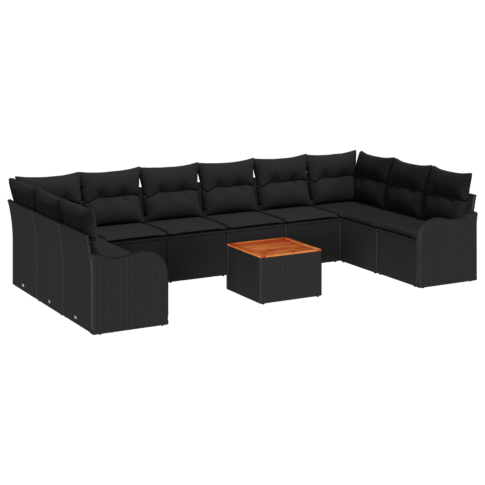 Set Divano da Giardino  da 11 Pezzi con Cuscini in Polyrattan Nero