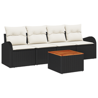 Set divani da giardino  5 pezzi con cuscini in polyrattan nero