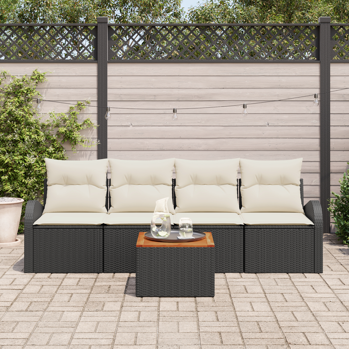 Set divani da giardino  5 pezzi con cuscini in polyrattan nero