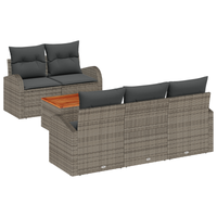 Set Divano da Giardino a 6 Pezzi con Cuscini Grigi in Polirattan e Tavolo in Acacia