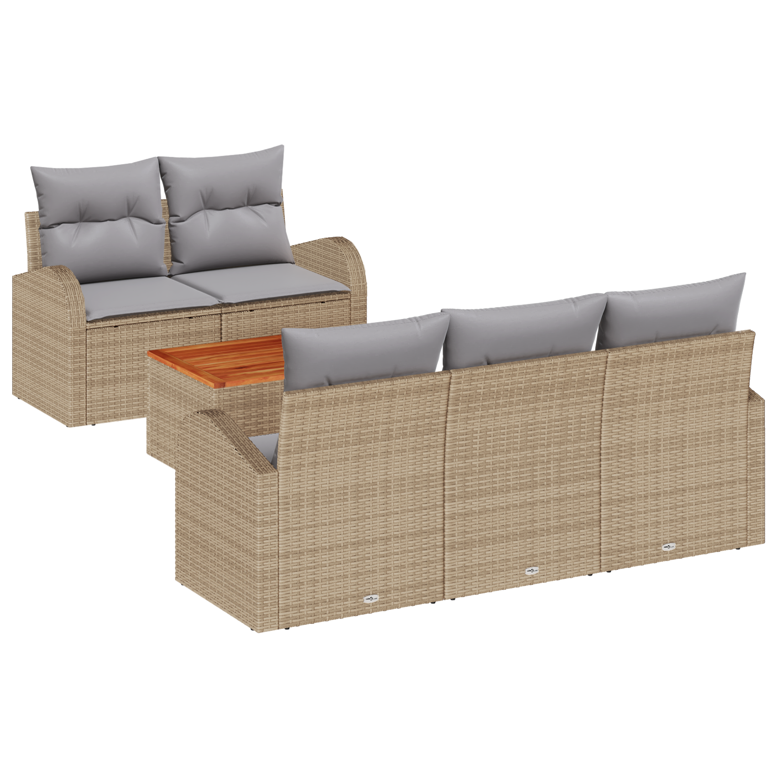 Set Divano da Giardino 6 Pezzi con Cuscini Beige Poly Rattan Acacia