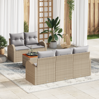 Set Divano da Giardino 6 Pezzi con Cuscini Beige Poly Rattan Acacia
