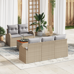 Set Divano da Giardino 6 Pezzi con Cuscini Beige Poly Rattan Acacia