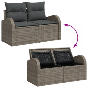 Set Divano da Giardino 7 Pezzi con Cuscini Grigio Polyrattan Acacia