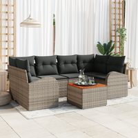 Set di divani da giardino  con cuscini grigio in polirattan e acacia
