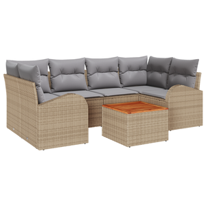Set divani giardino  7 Pezzi con Cuscini Beige Polyrattan Acacia