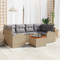 Set divani giardino  7 Pezzi con Cuscini Beige Polyrattan Acacia