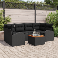 Set Divano da Giardino  7 Pz con Cuscini Nero Rattan Polietilene Acacia