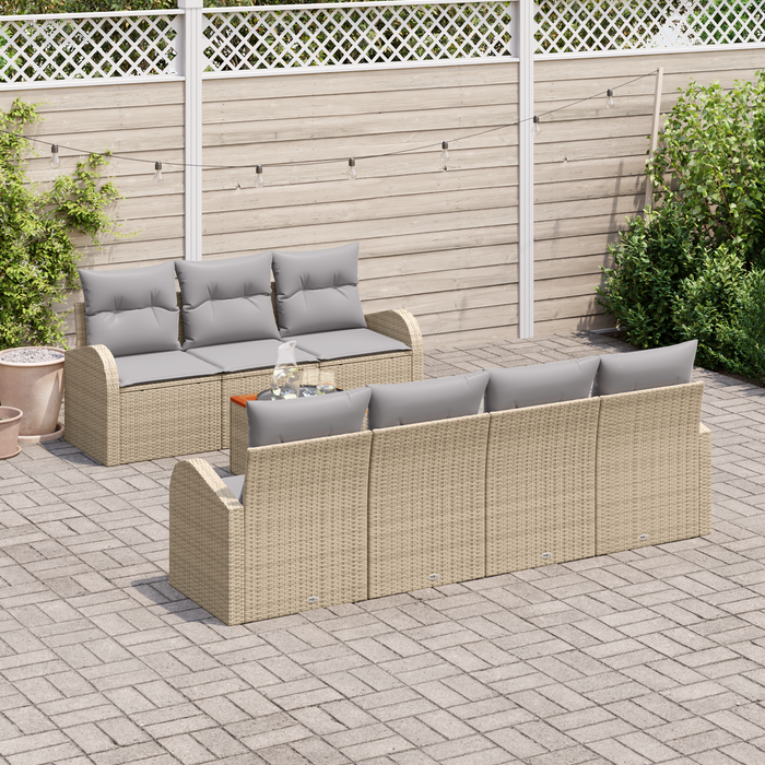 Set di divani da giardino  8 pezzi con cuscini Beige Polirattan Acacia
