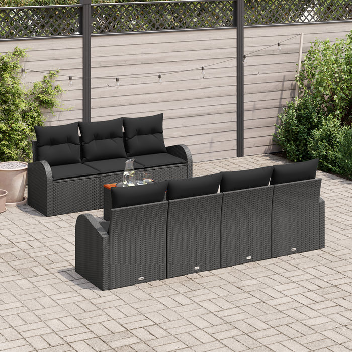 Set di Sofà da Giardino  con Cuscini Nero Poly Rattan Acacia