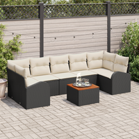 Set Divano Giardino  8 Pezzi con Cuscini Nero Polirattan Acacia