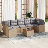 Set Divano da Giardino da 8 Pezzi con Cuscini Beige in Rattan Polivalente Acacia