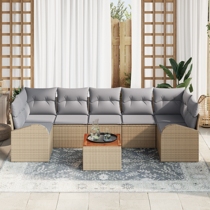 Set Divano da Giardino da 8 Pezzi con Cuscini Beige in Rattan Polivalente Acacia