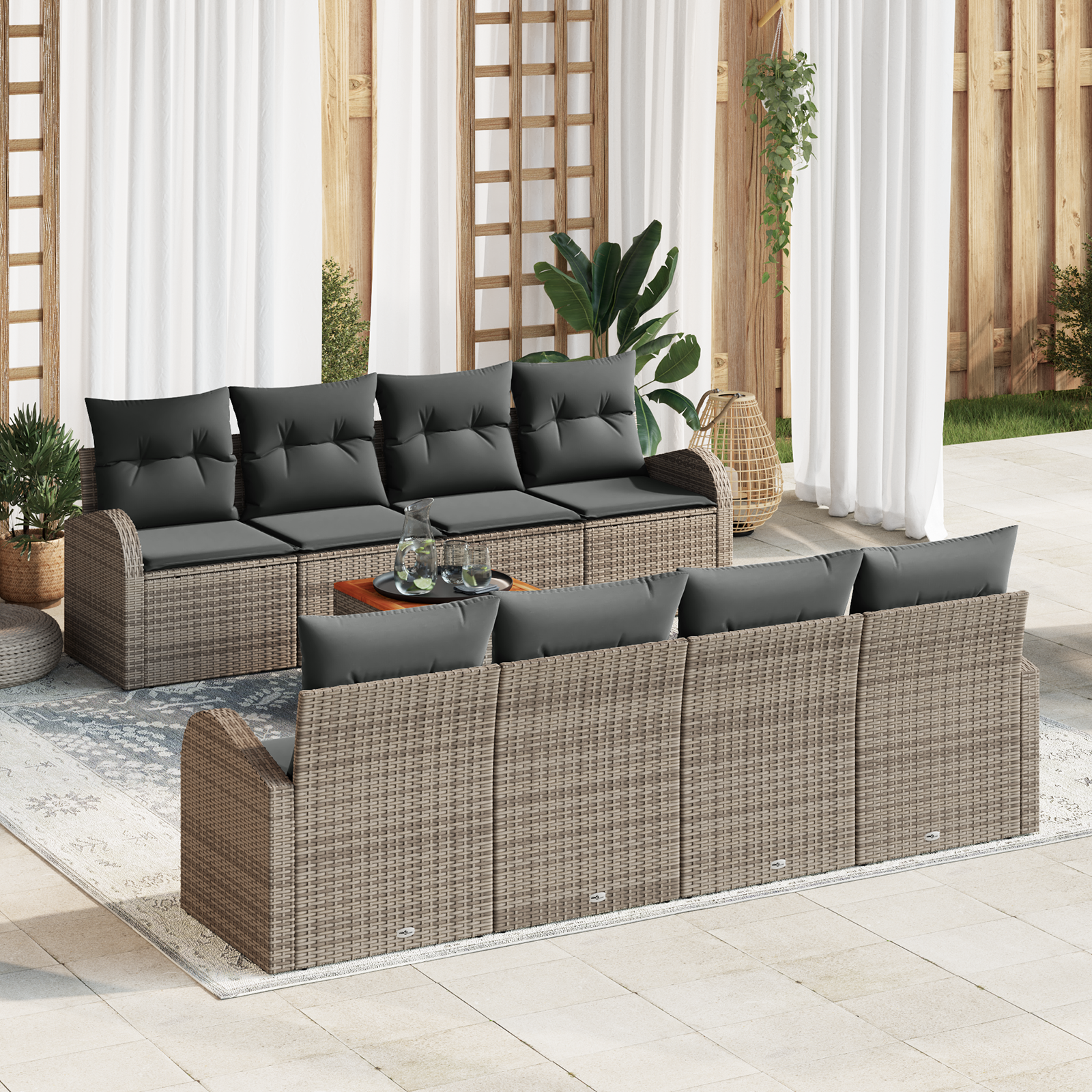 Set divani giardino  9 pezzi con cuscini grigio polyrattan