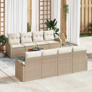 Set Divano da Giardino  9 Pezzi con Cuscini Beige Rattan Polietilene Acacia