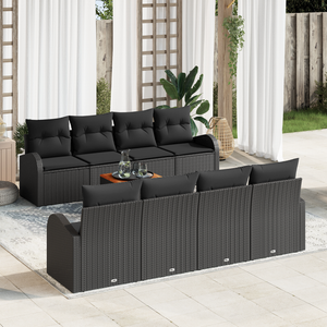 Set di Sofà da Giardino  da 9 Pezzi con Cuscini Nero Polyrattan Acacia