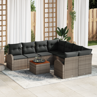 Set Divano da Giardino  9 Pezzi con Cuscini Grigio Polyrattan Acacia