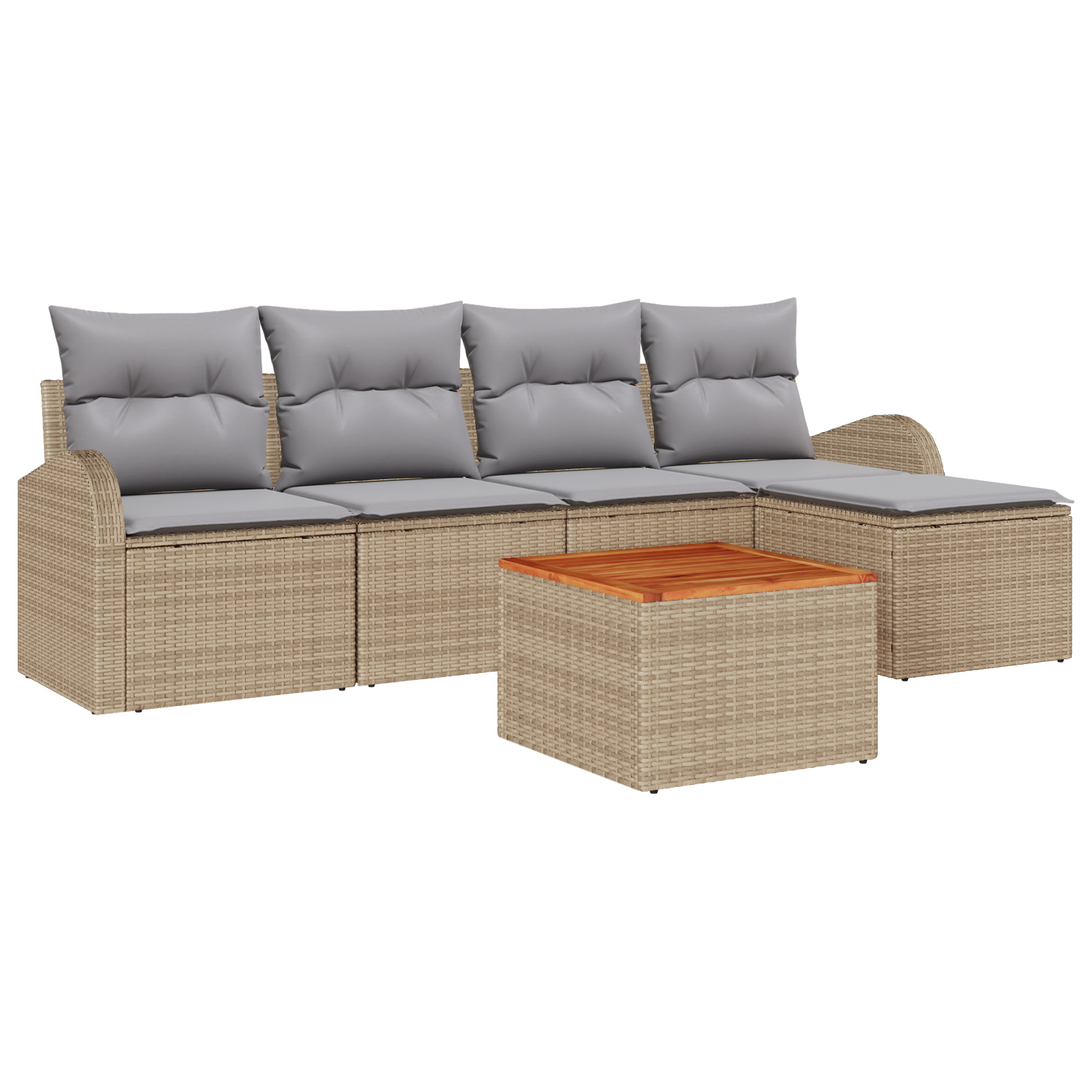 Set Divano da Giardino 6 Pezzi con Cuscini Beige Polyrattan Acacia
