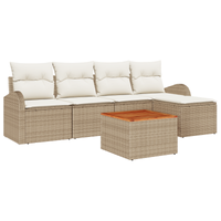 Set di Sofà da Giardino  6 Pezzi con Cuscini Beige Rattan Poliestere Acacia