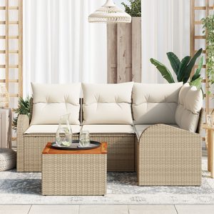 Set di Divani da Giardino  5 Pezzi Cuscini Beige Rattan Polietilene e Acacia