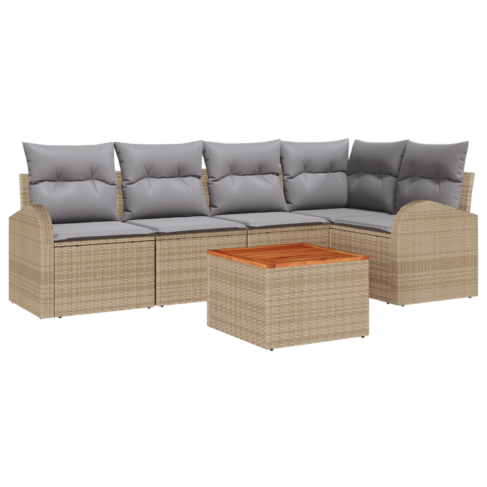 Set Divano da Giardino  6 Pezzi con Cuscini Beige Polyrattan Acacia
