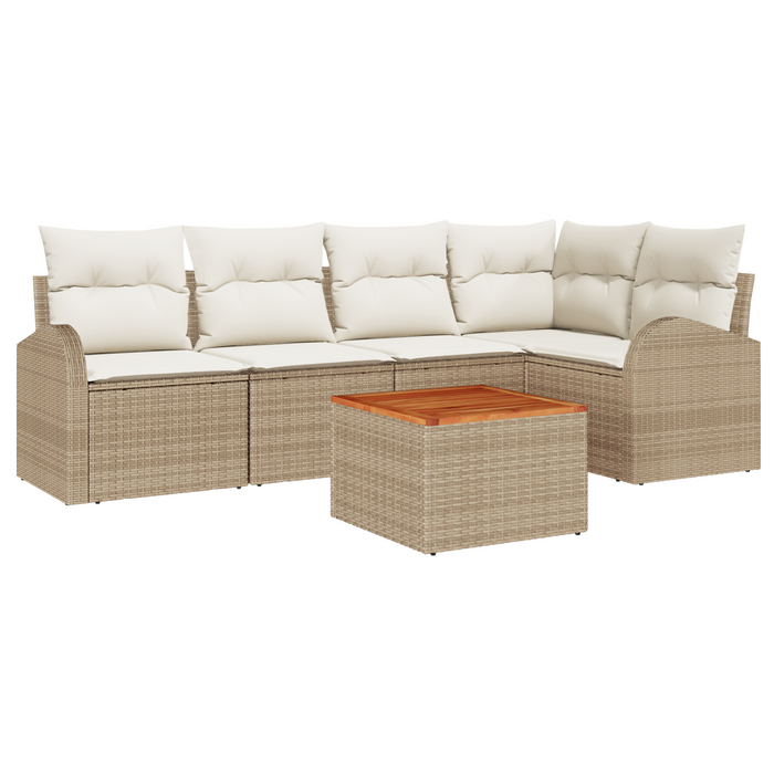 Set Divano Giardino 6 Pezzi con Cuscini Beige Polyrattan Acacia