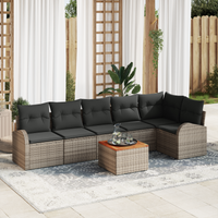 Set Divano Giardino  7 Pezzi Con Cuscini Grigio Polyrattan Acacia