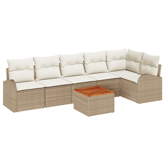 Set divano da giardino modulare 7 pezzi con cuscini beige in poly rattan