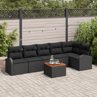 Set Divani Giardino  7 Pezzi con Cuscini Rattan Nero