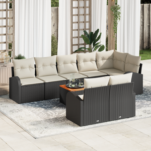 Set di Divani da Giardino da 9 Pezzi con Cuscini Nero Polyrattan Acacia