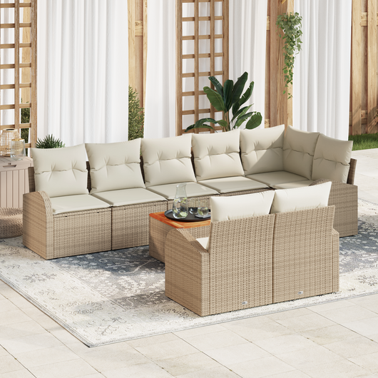 Set di divani da giardino 9 pezzi con cuscini Beige Polirattan Acacia