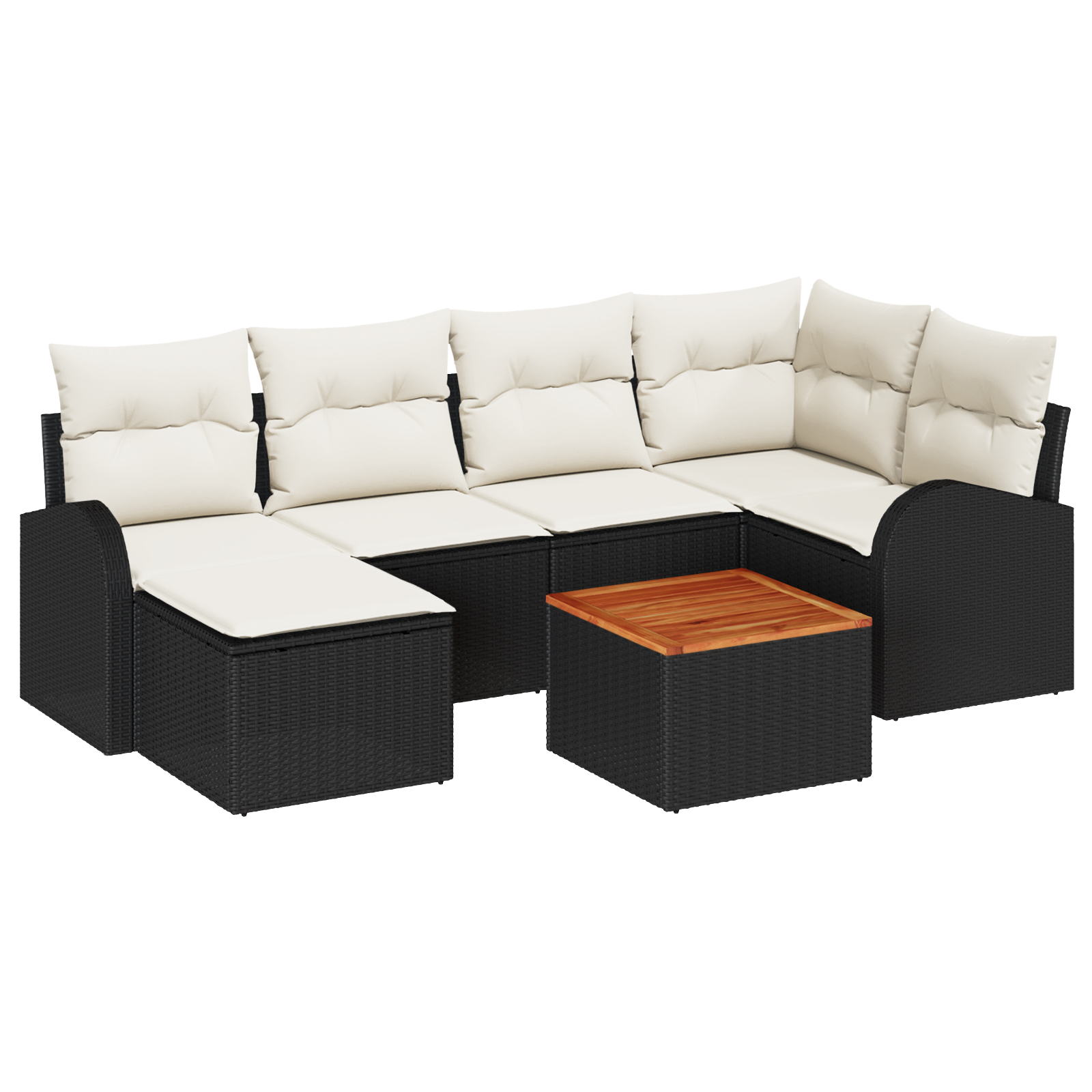 Set giardino 7 pezzi con cuscini  Nero Polyrattan Acacia
