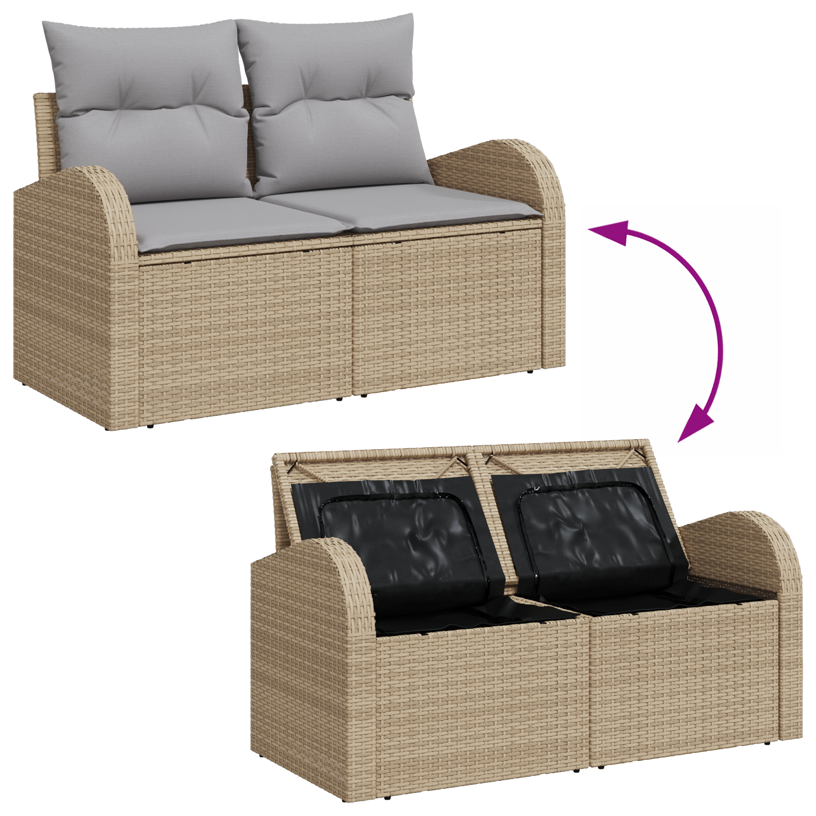 Set Divano da Giardino  da 7 Pezzi con Cuscini Beige Polyrattan Acacia