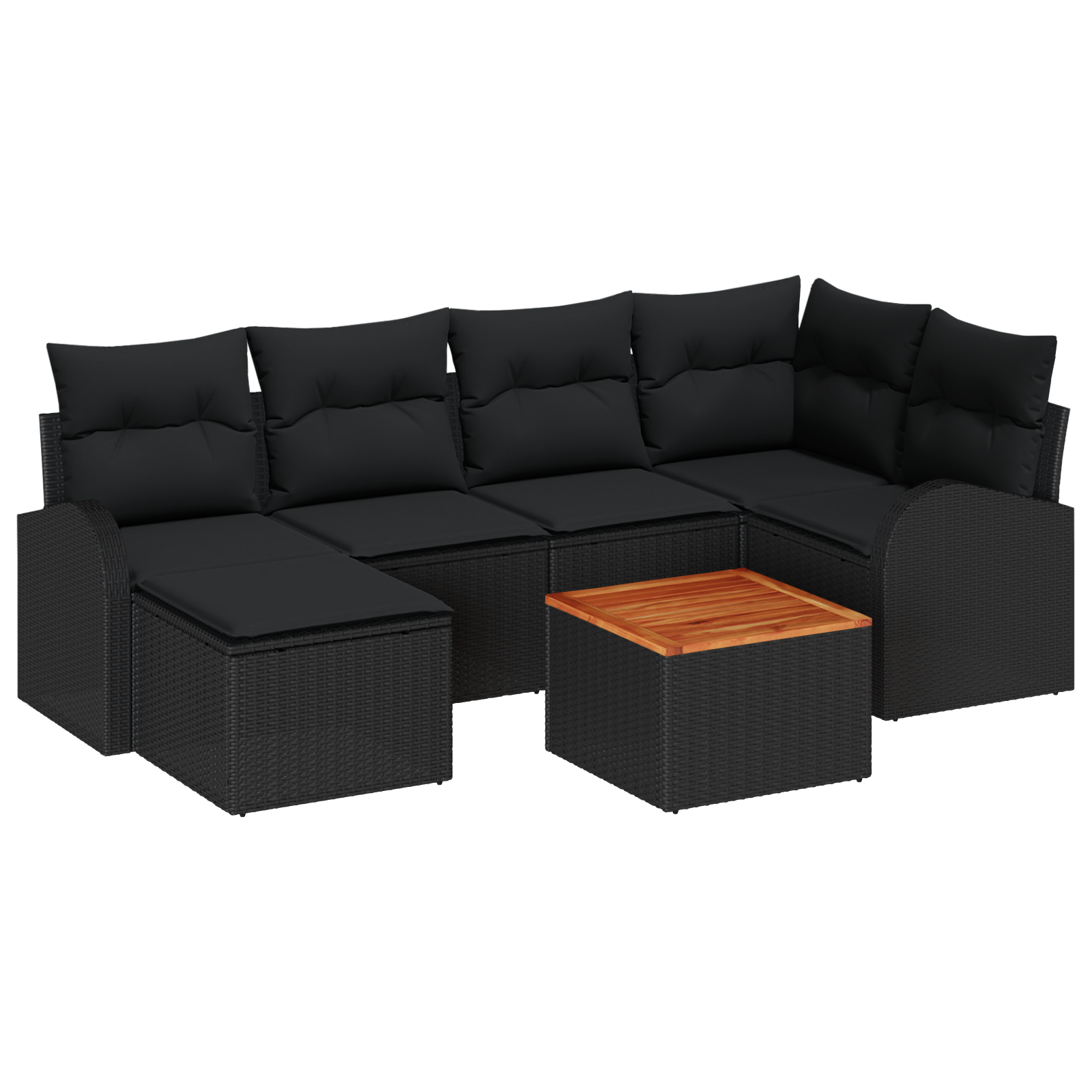 Set di Divano da Giardino  da 7 Pezzi con Cuscini Nero Polyrattan Acacia