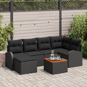 Set di Divano da Giardino  da 7 Pezzi con Cuscini Nero Polyrattan Acacia