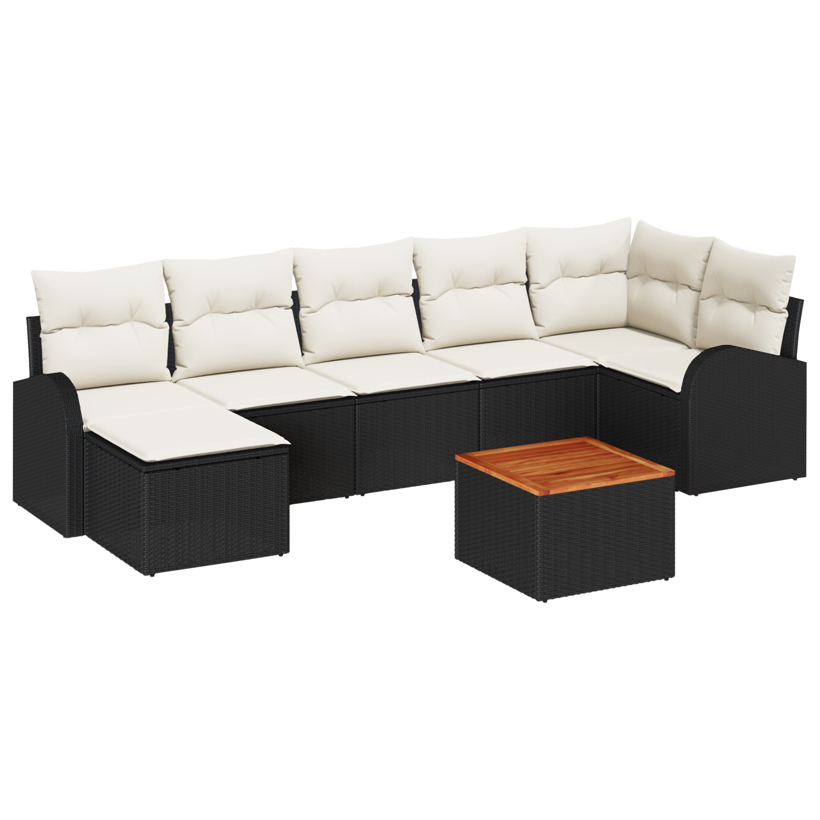 Set di Divani da Giardino 8 Pezzi con Cuscini Nero Polyrattan Acacia