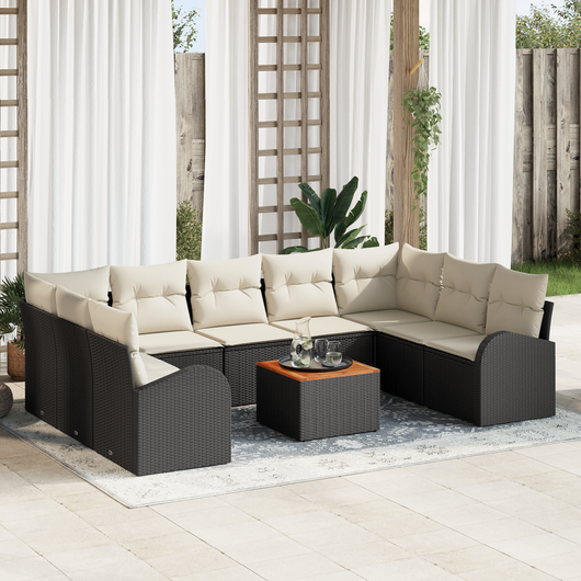 Set Divano da Giardino  da 10 Pezzi con Cuscini Nero Polirattan Acacia