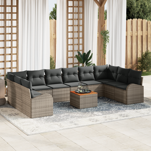 Set Divano da Giardino  11 Pezzi con Cuscini Grigio Polyrattan Acacia