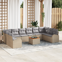 Set Divano da Giardino 11 Pezzi con Cuscini Beige Polyrattan Acacia