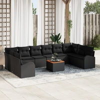 Set divani giardino  11 pezzi con cuscini in rattan nero