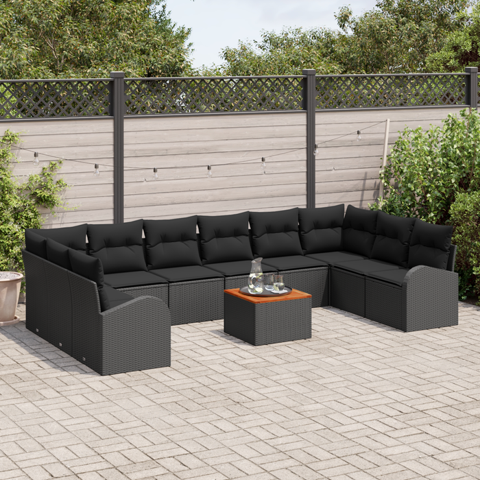 Set divani giardino  11 pezzi con cuscini in rattan nero