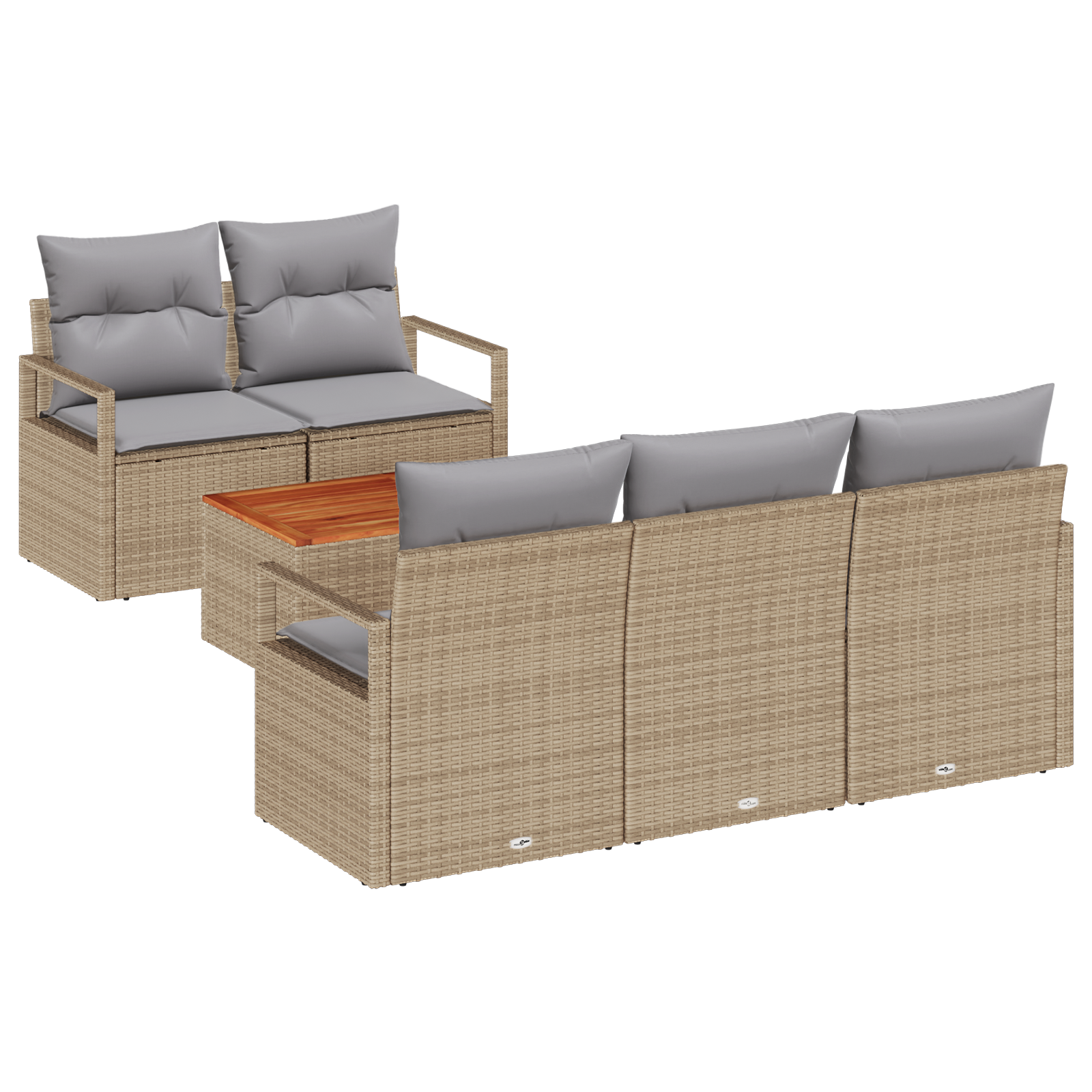 Set di Divani da Giardino a 6 Pezzi con Cuscini Beige Rattan Poliestere