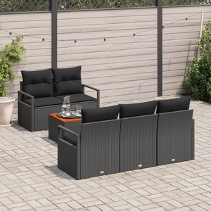 Set Divano da Giardino a 6 Pezzi con Cuscini Nero Rattan Sintetico Acacia