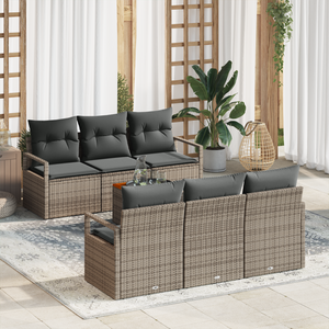 Set divani giardino  7 pezzi con cuscini Grigio Polyrattan Acacia